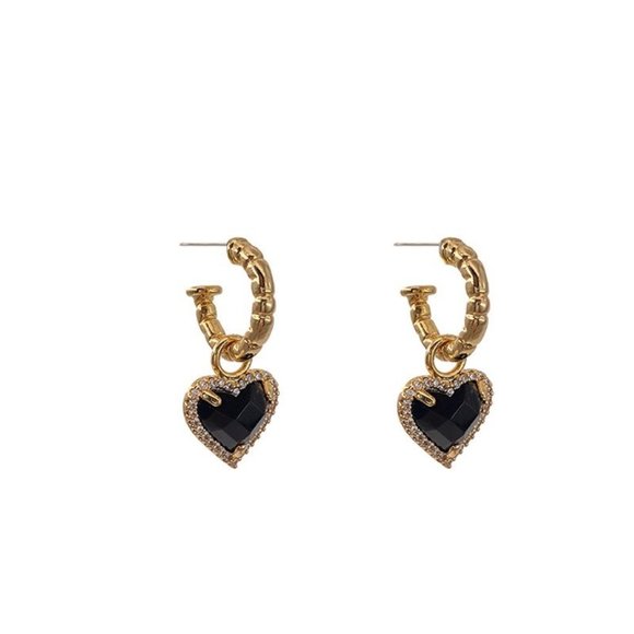 NEW Silver Black Zircon Love Heart Earrings - Picture 3 of 5